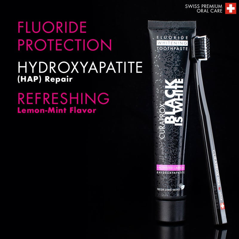 CURAPROX مجموعة الأسود هو الأبيض (معجون أسنان 90 مل + فرشاة أسنان CS 5460 سوداء) - Image 3